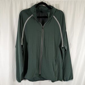 New Fabletics Jacket Men's XL Green Full Zip Tuck Away Hood Zip Pockets
